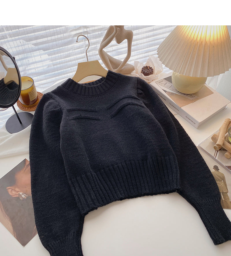 Korean lazy style solid color casual Pullover long sleeve top 6155