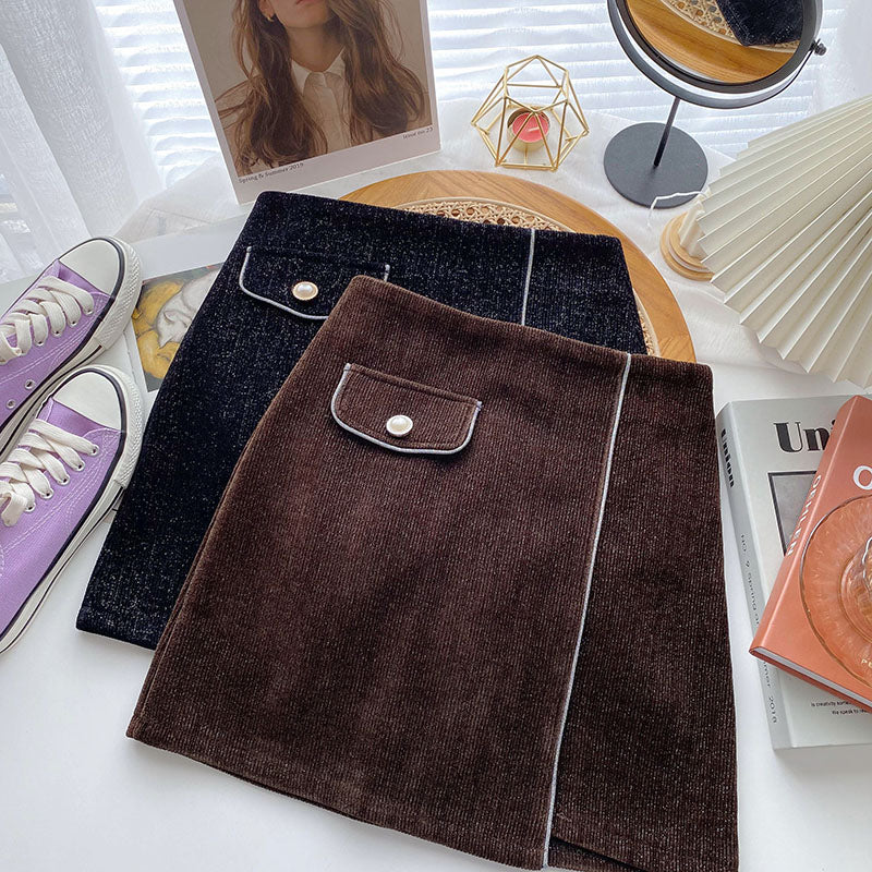 Design sense personality retro fashion versatile high waist A-line skirt 5543