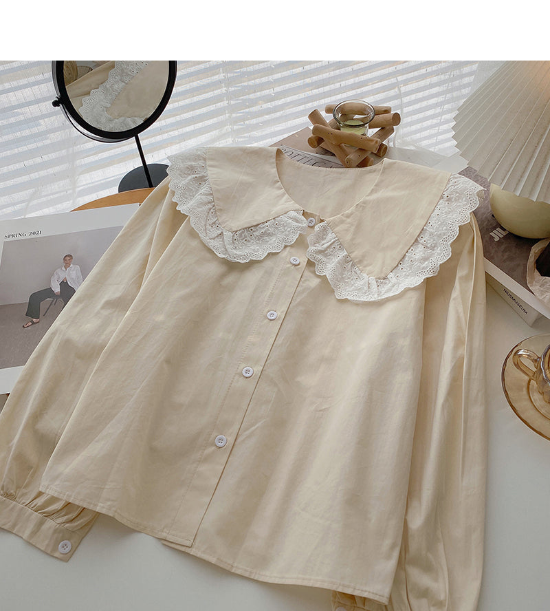 New Korean slim lace doll neck top 6406