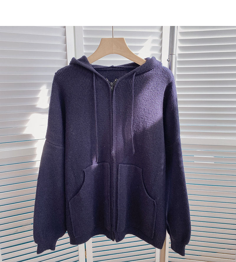 New Korean casual simple solid color loose hooded top 6036