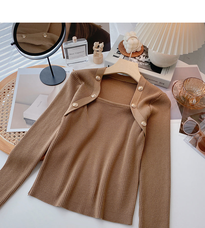 Pull col carré croisé à motif filet rouge 6610