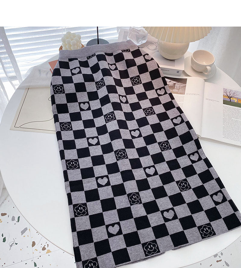 Contrast Plaid high waist wrap hip A-line skirt 5769