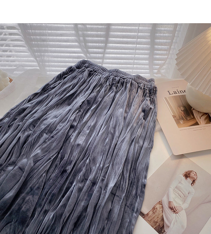 Temperament retro pleated A-shaped slim skirt 5780