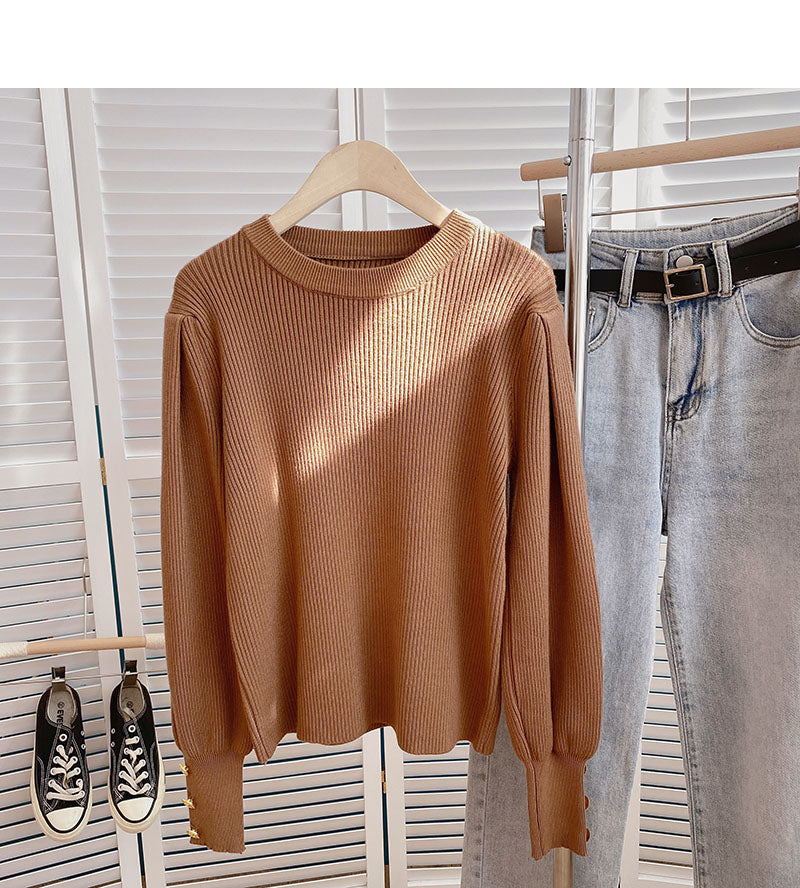 Pull basique uni à col ras du cou et manches longues 6146