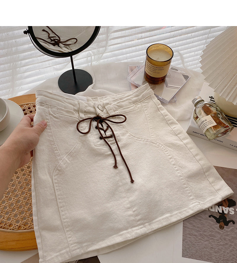 Korean bandage high waist design hot girl Hip Wrap denim skirt 5665