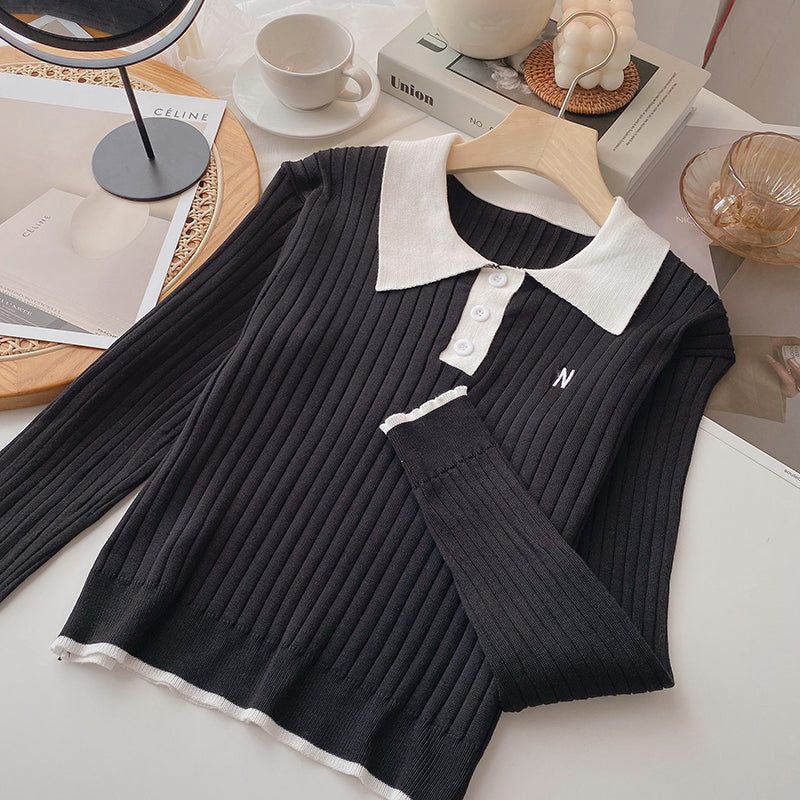 Versatile age reducing threaded sweater slim fit top 6624