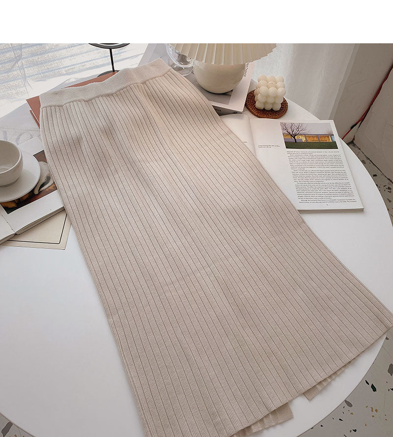 Retro and versatile back split high waist A-shaped thread skirt 5765