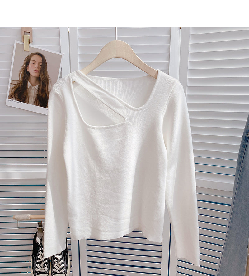 Hohler Pullover mit Rundhalsausschnitt in kleinem Design 6629