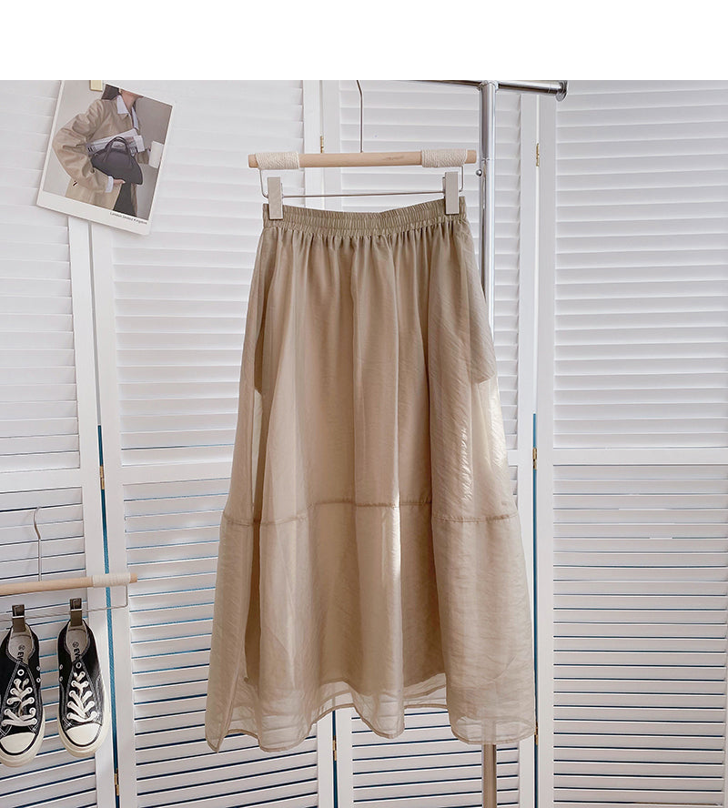 Korean version of slim and long A-line skirt with vertical feeling 5810