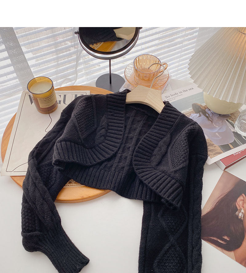 Korean fashion personality long sleeve short top fashion 6143