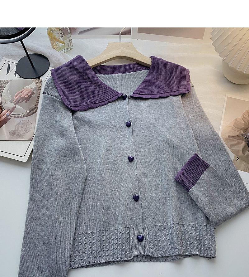 Pull vintage à manches longues et col bébé, haut à simple boutonnage 6517