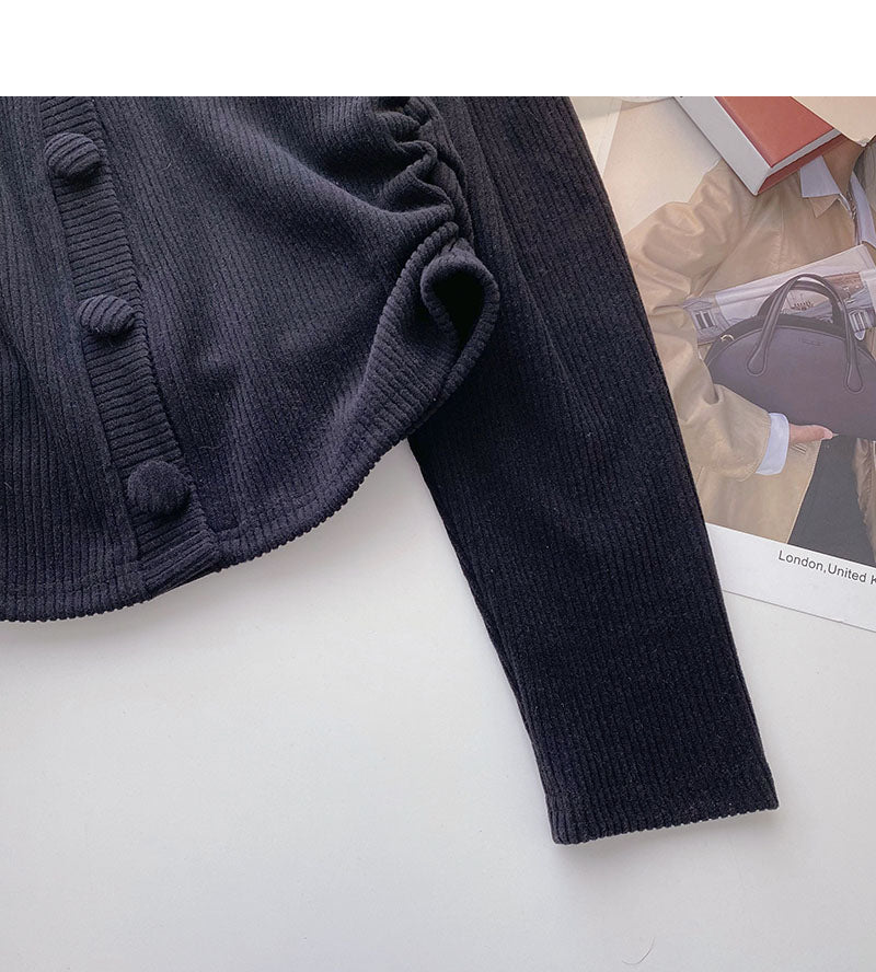 Neues koreanisches, seitlich plissiertes, schlankes, langärmliges Oberteil 6344