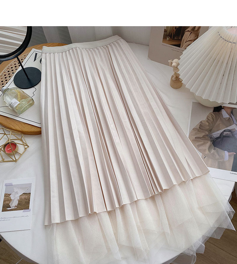 Niche design Vintage high waist A-line skirt with mesh 5787