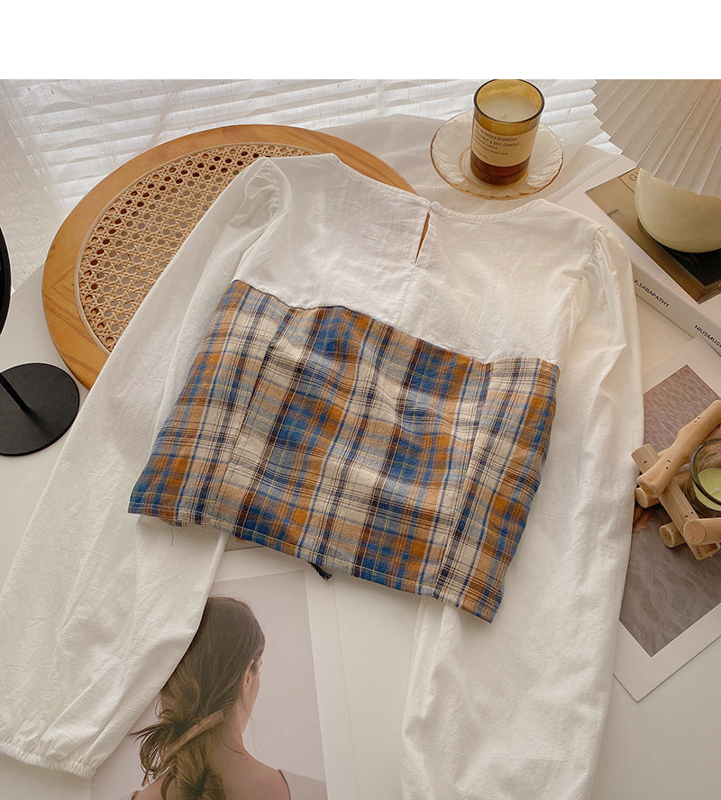 Plaid genähtes Hemd Kordelzug Fälschung zwei Oberteile 6378