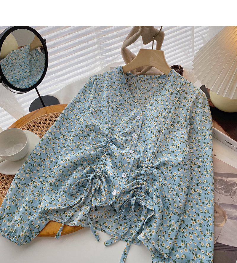 Design Sinn für florales Hemd im fremden Stil Kordelzugfalte 6412