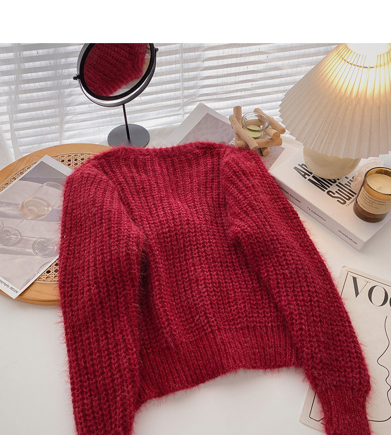 Einreihiger französischer Vintage-Pullovermantel mit V-Ausschnitt 6182