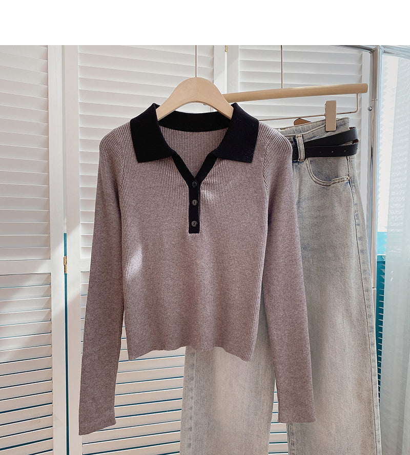 Color blocking slim fit short sweater 6491