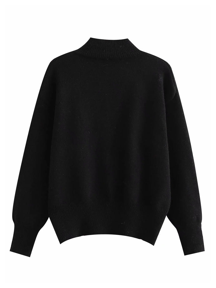 Round neck jacquard Pullover loose long sleeve knitted sweater top 7243