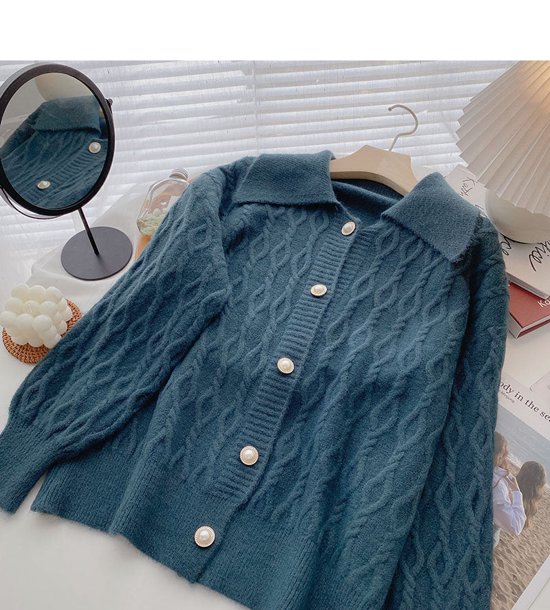 Pearl button vintage twist sweater cardigan coat 5966