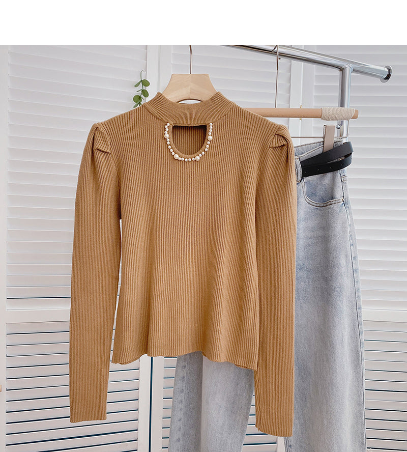 Pull ras du cou vintage à perles clouées 6468