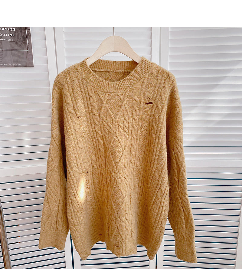 Twist solid color knitted sweater women's lazy style 6158