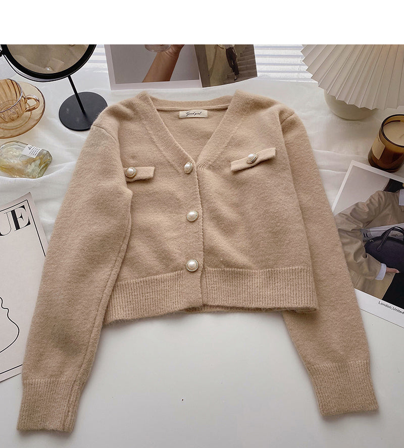 Single breasted V-neck Vintage sweater cardigan female 6013