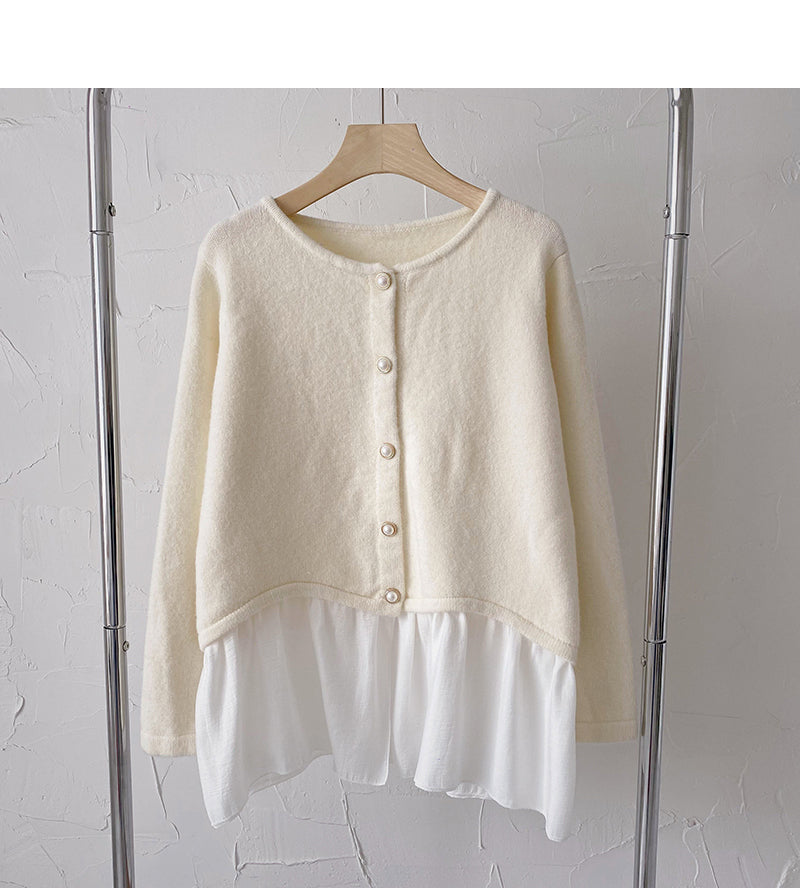 Nouveau design coréen faux deux pulls amples à manches longues 6201