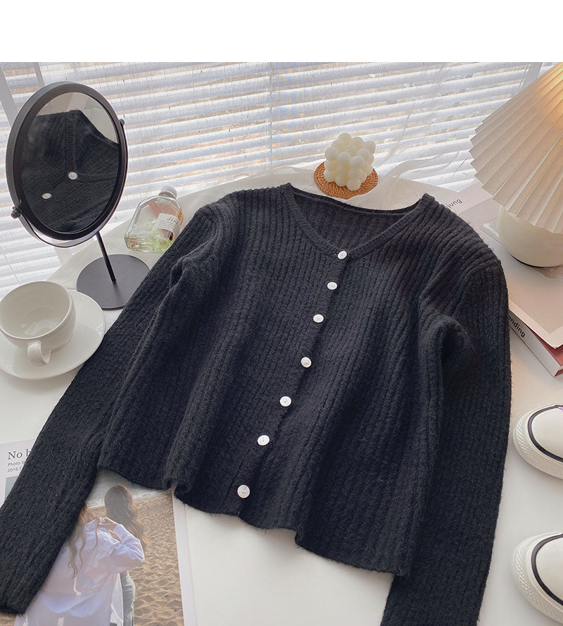 Knitwear women's casual versatile V-Neck long sleeve top cardigan 6554