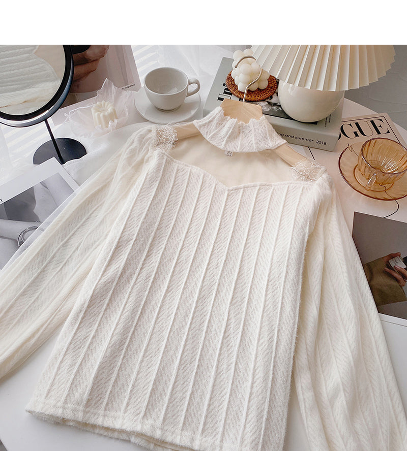 Chemise à col montant avec fond en dentelle épaisse Design sense 6361