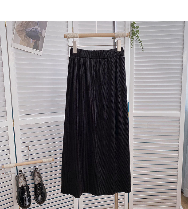 Hong Kong style solid color slim high waist A-shaped medium length skirt 5791