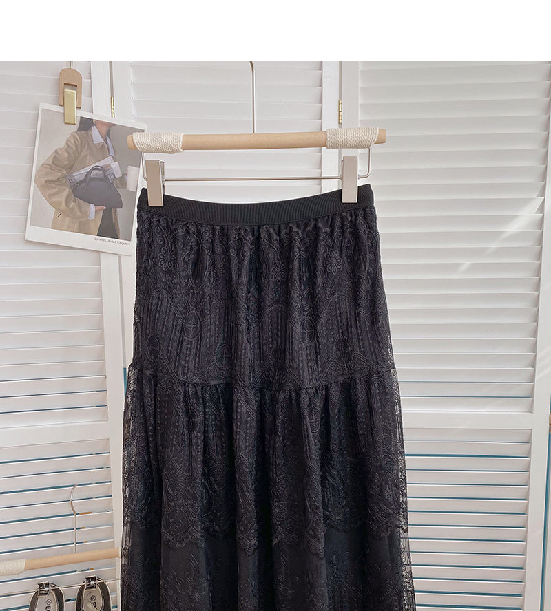 Slim and fairy, versatile, elastic waist, medium and long skirt 5797