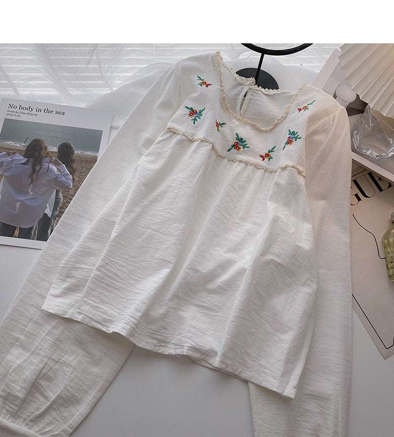 Chemise bébé à manches longues et col carré brodée au design coréen 6292