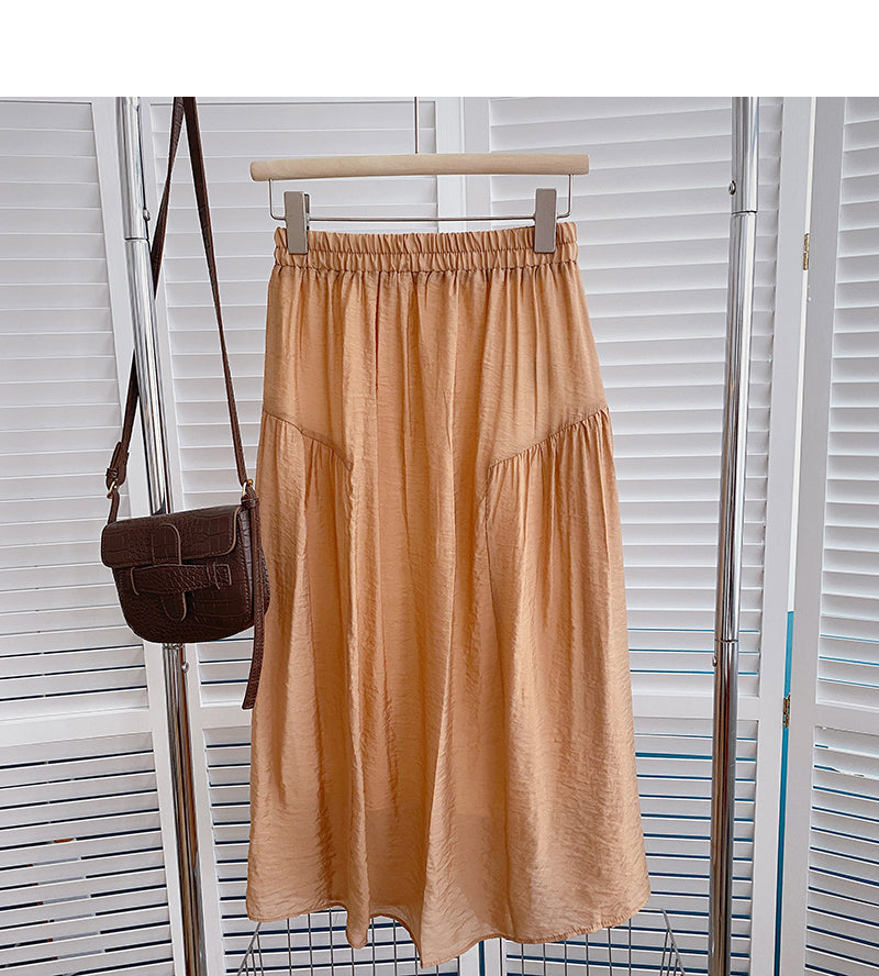 Korean version small fresh pure color versatile high waist skirt 5821