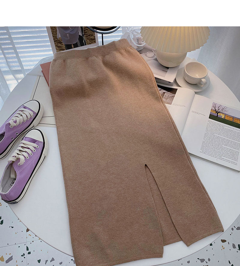 Sweet temperament high waist split A-shaped bag hip skirt 5766