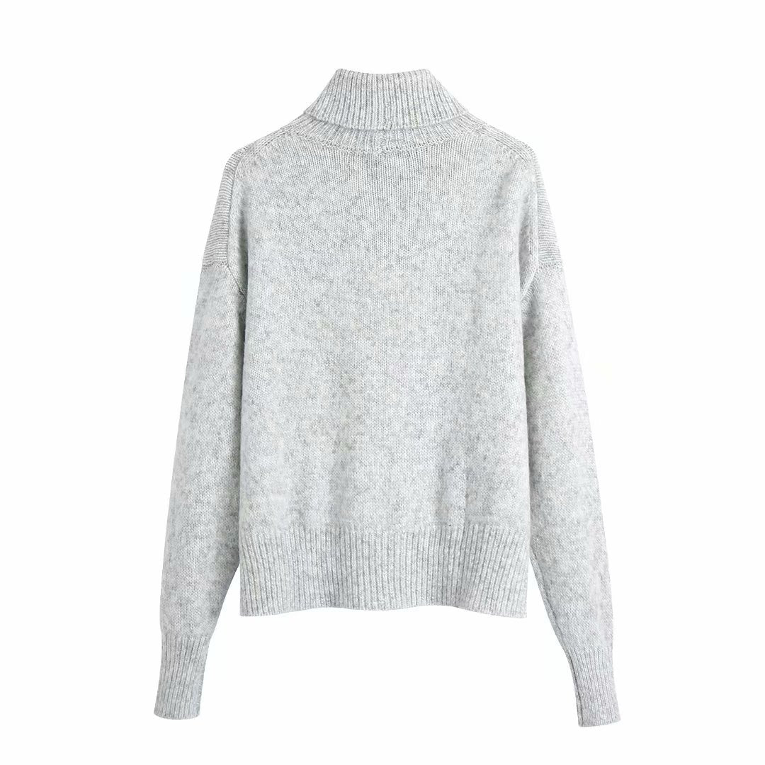 Pull col montant ample de style simple 7529