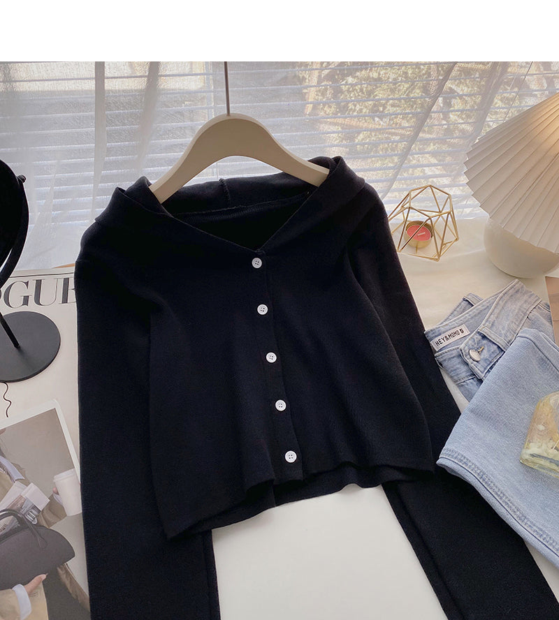 Design sense knitwear coat shows thin leisure hooded long sleeved top 6687