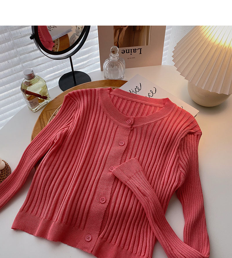 Cardigan tricoté à manches longues et col rond, version coréenne, polyvalent, couleur unie, 6550