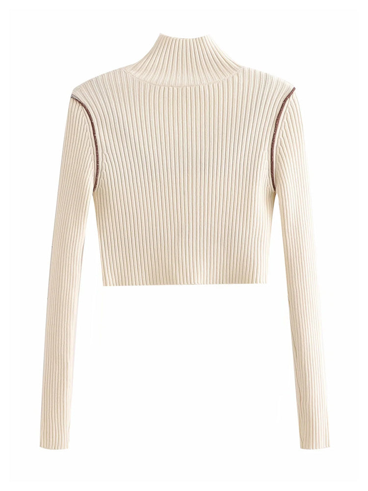 Pull slim à col montant et boutons creux pour fille aux épices d'automne 7188