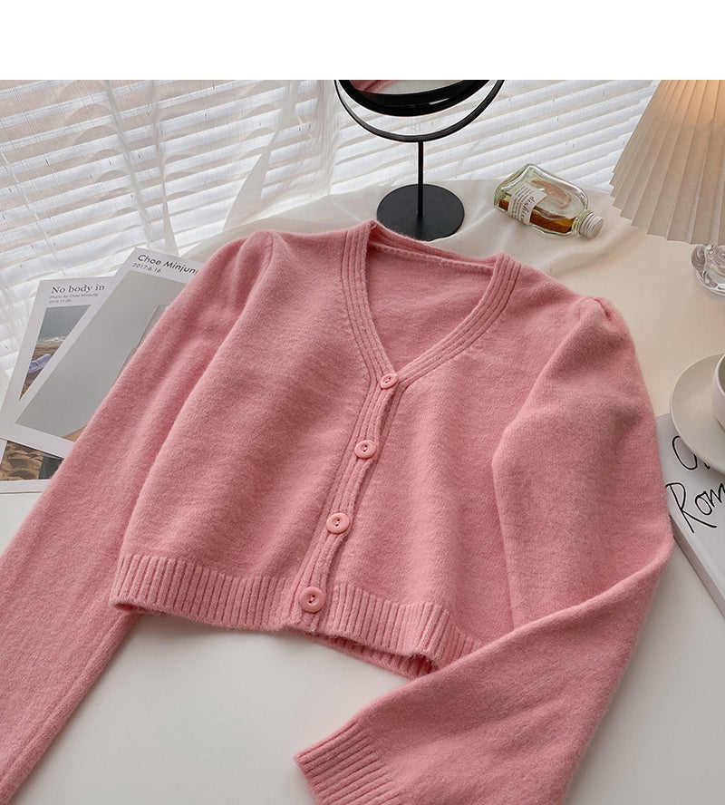 Haut court à taille haute et col en V polyvalent de style coréen 5894