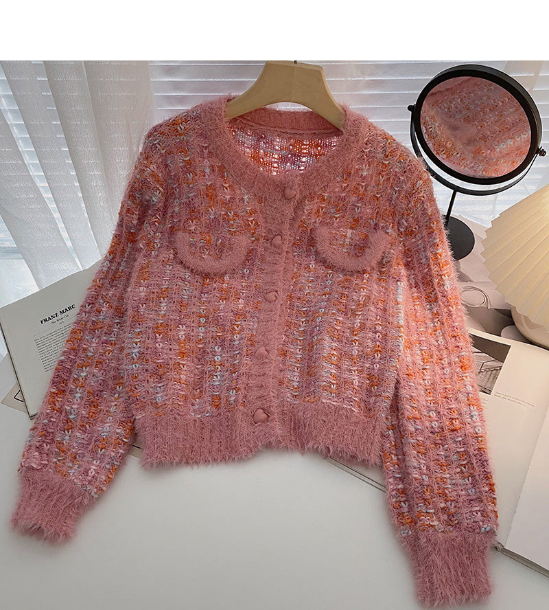 Petit haut court à manches longues en tricot de couleur tempérament parfumé 5945