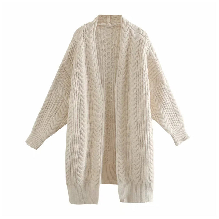 Lazy wind loose medium length knee length knit cardigan 7183