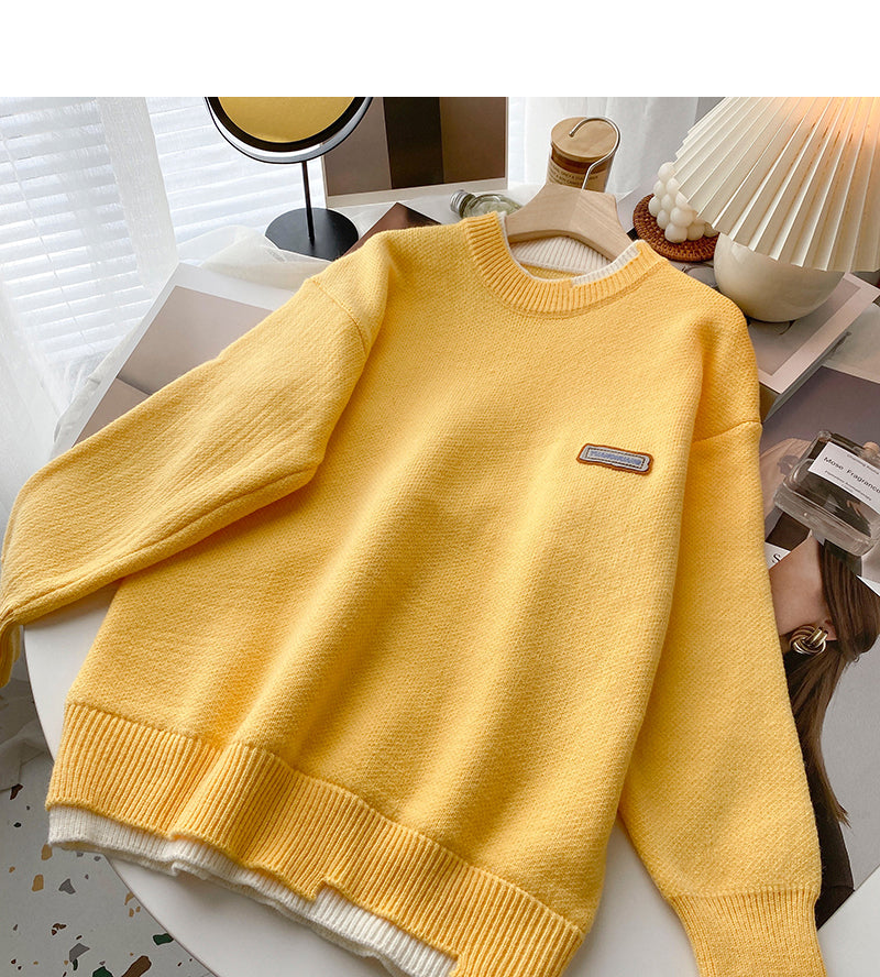 Korean irregular stitching thin loose long sleeve top 6207