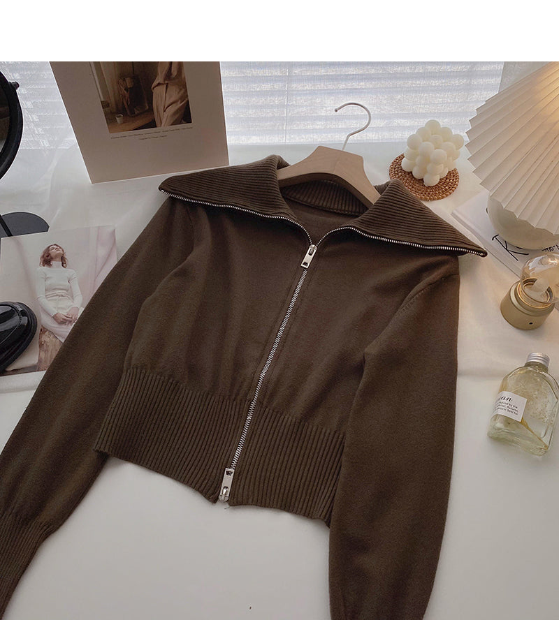 Korean fashion short Lantern Sleeve zipper top 6647