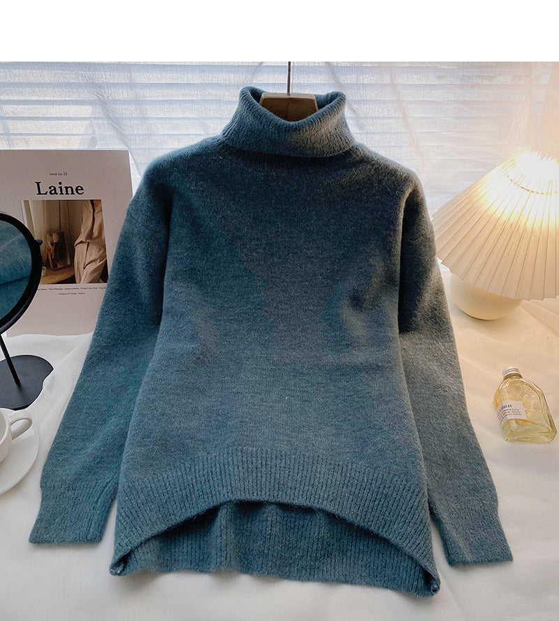 High neck sweater retro minority long sleeve Pullover loose top 6562