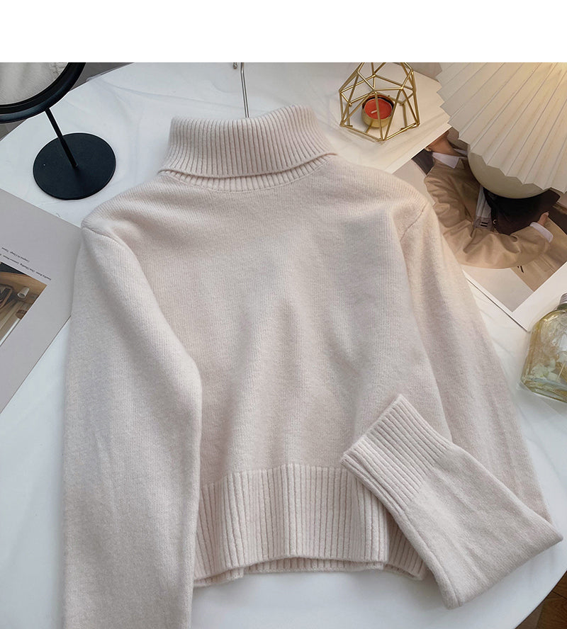 Temperament high neck short sweater thin long sleeve top 6053