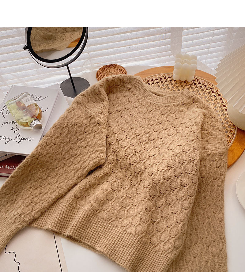 Korean long sleeve round neck Pullover design pure color top 5863