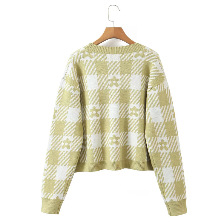 V-neck loose cardigan + knitted sling two-piece set 7470