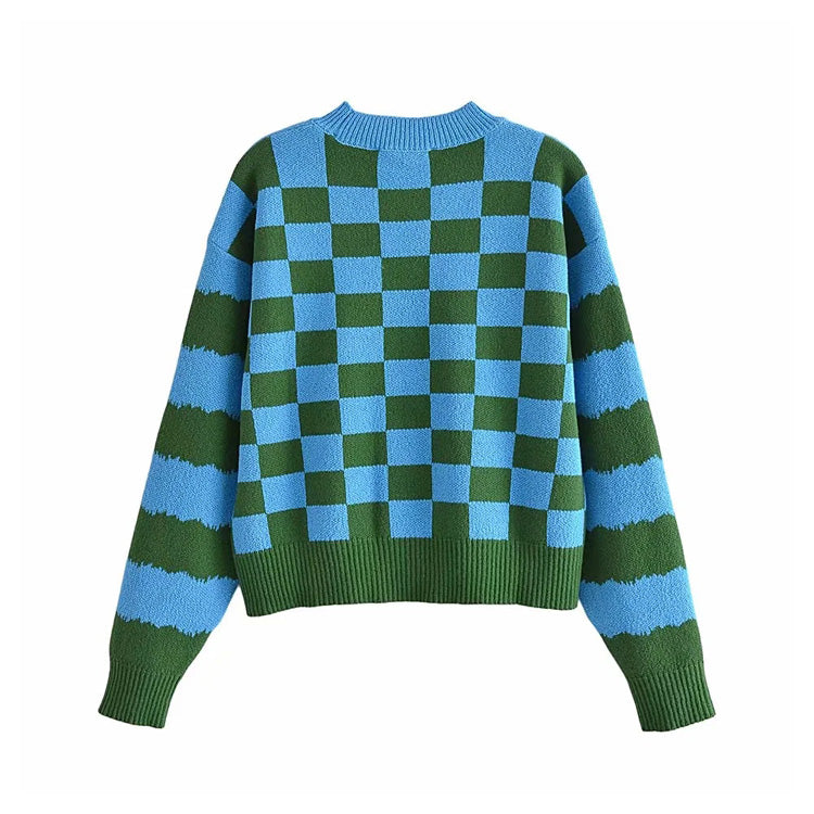 New jacquard mushroom knitted stripe long sleeve sweater 7289