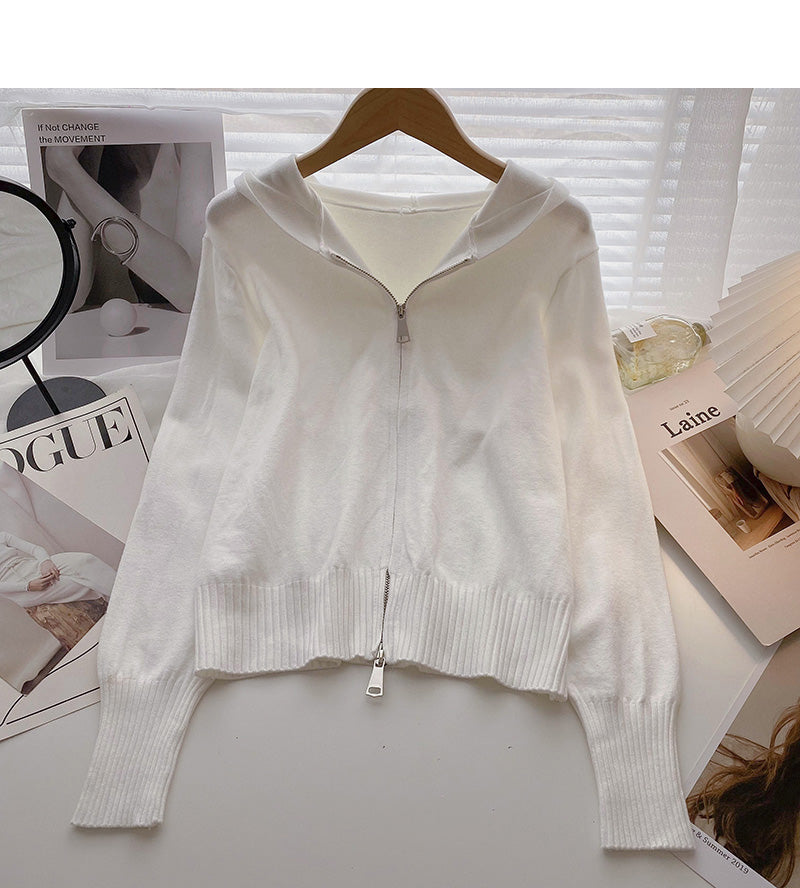 Cardigan knitted coat Long Sleeve hooded top 6578