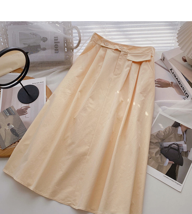 Nouvelle jupe coréenne taille haute fine de couleur unie moyenne et longue 5826